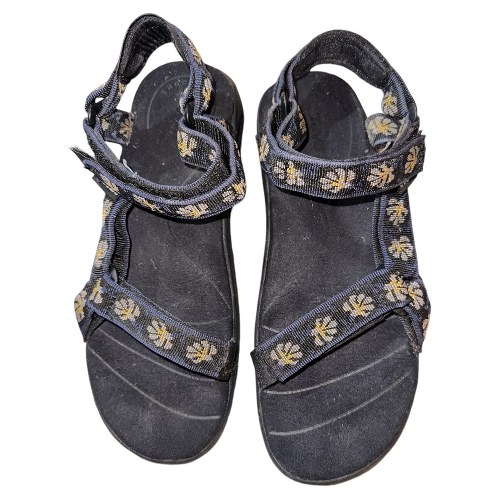 Teva Black Sandals with Yellow Floral Accents